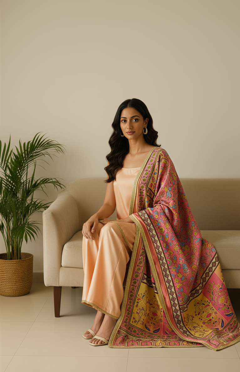 Ethereal Pastel Peach Kurta Set with Luxe Dupatta