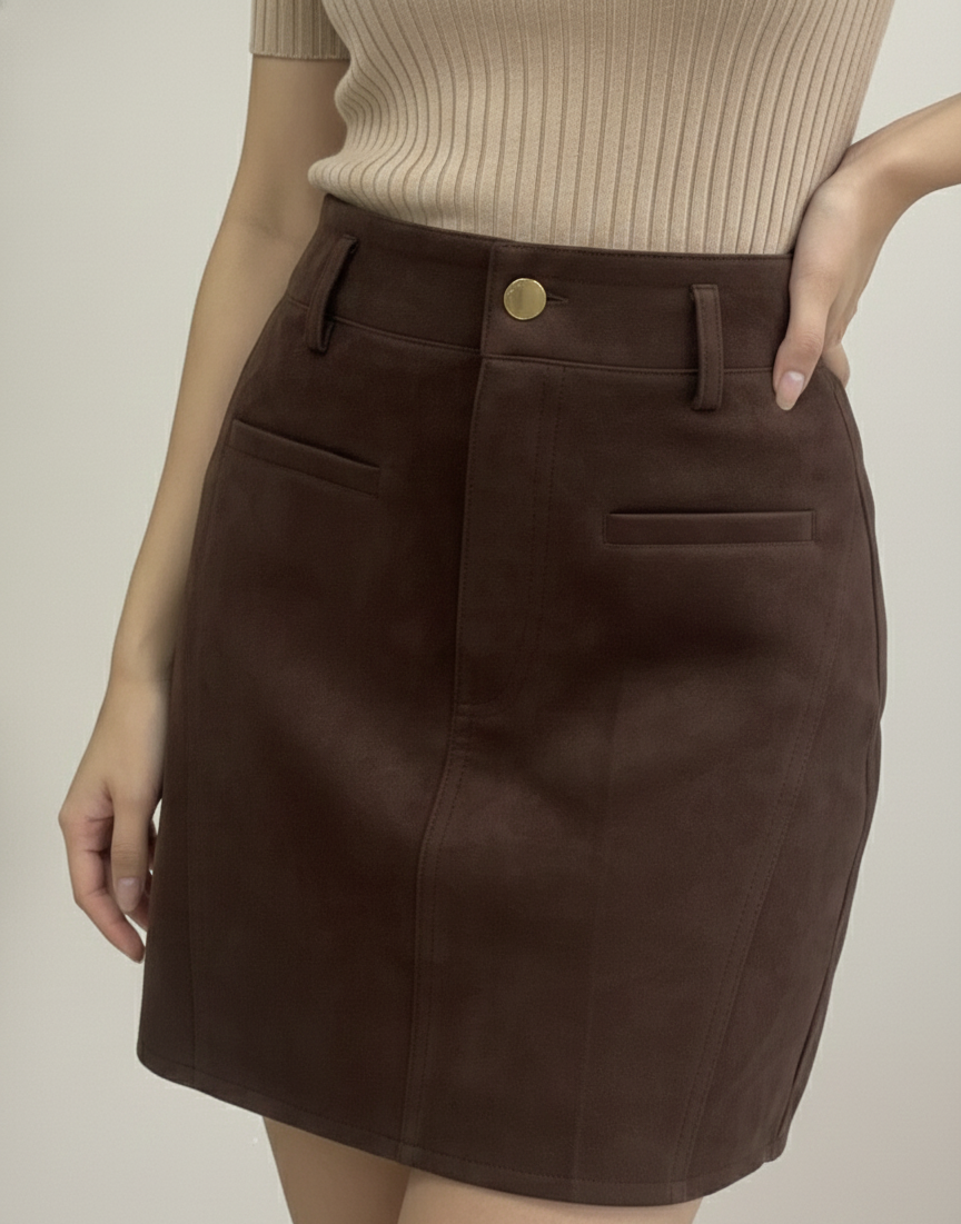 Women’s Chocolate Brown Suede Skort with Inner Lining Shorts