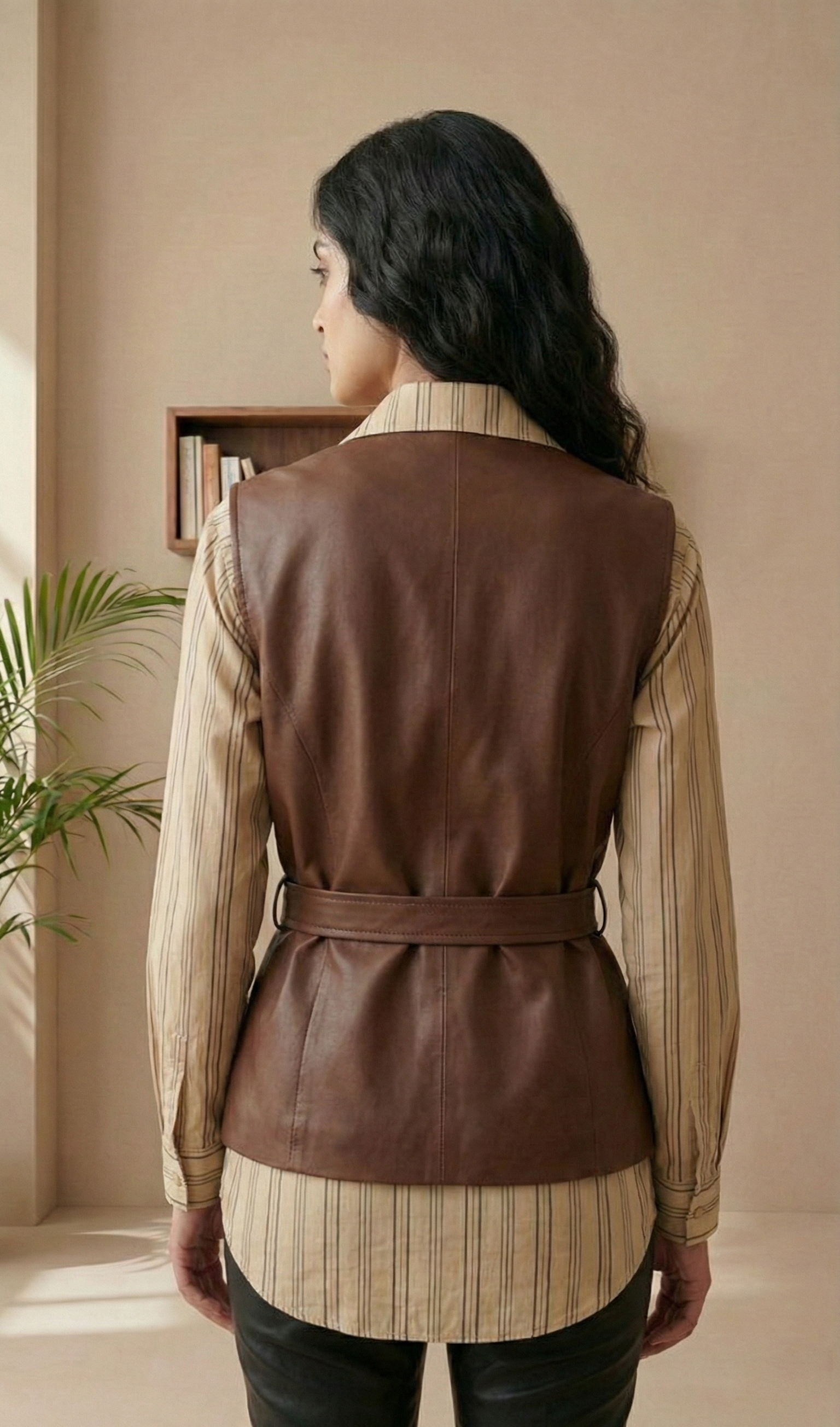 Layered Elegance Shirt & Tie-Up Wrap Leather Top