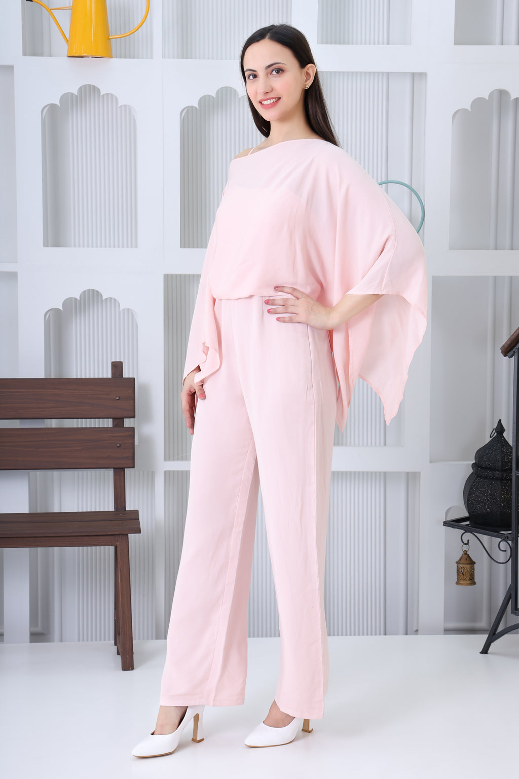Blush Cape-Style Jumpsuit