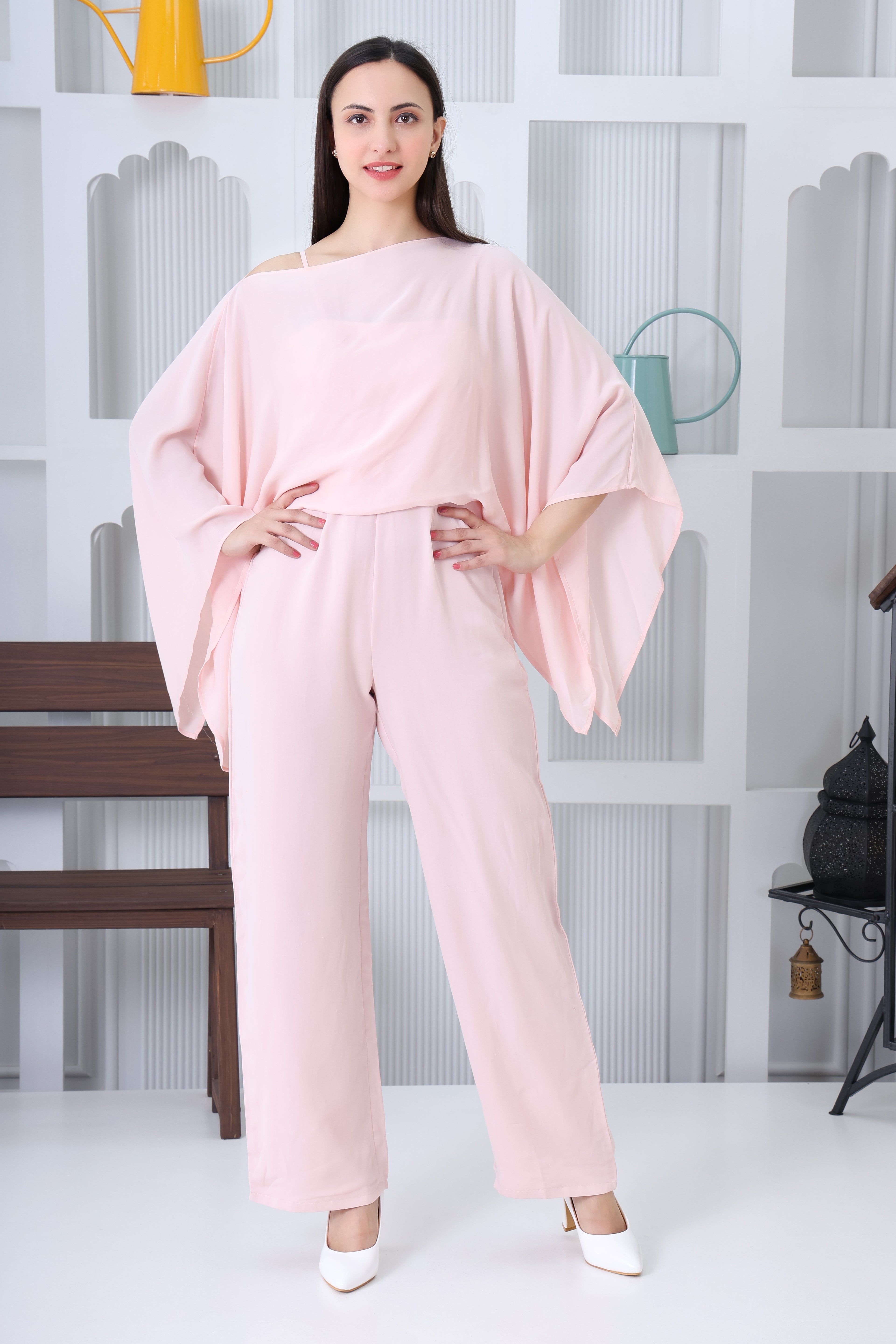 Blush Cape-Style Jumpsuit