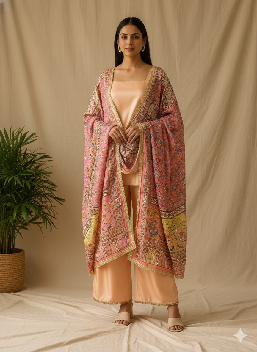Ethereal Pastel Peach Kurta Set with Luxe Dupatta