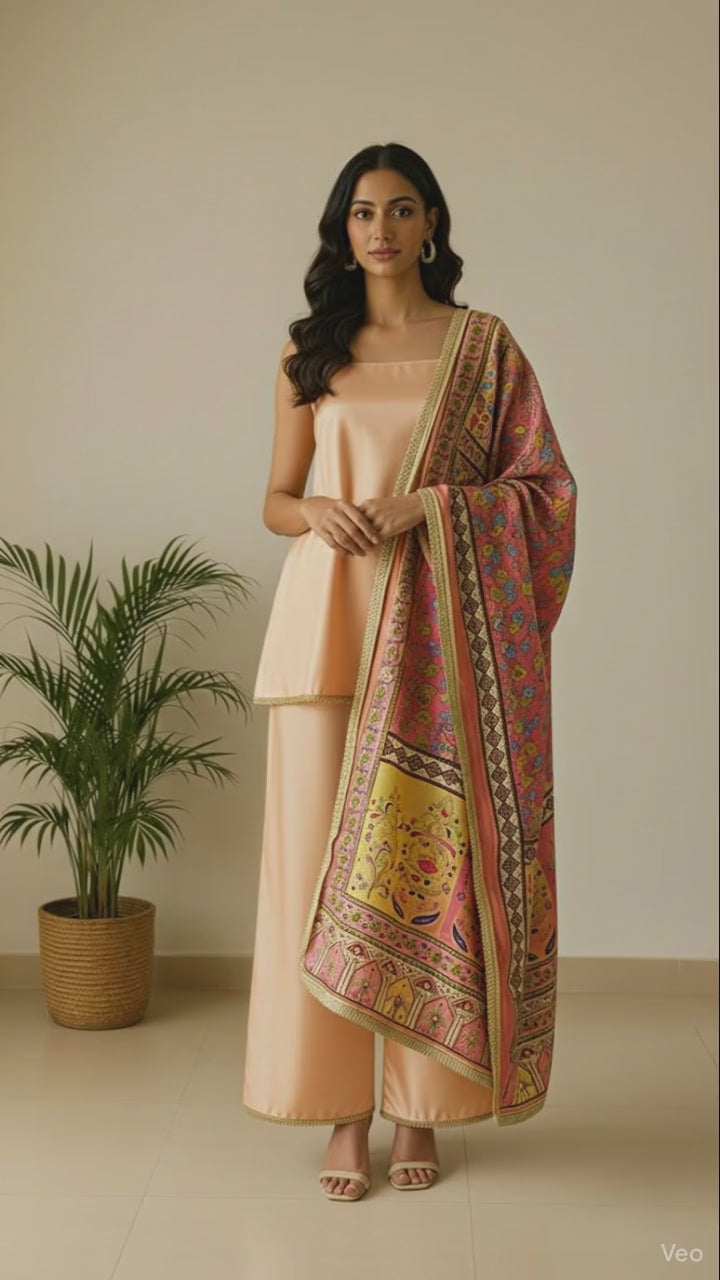 Ethereal Pastel Peach Kurta Set with Luxe Dupatta