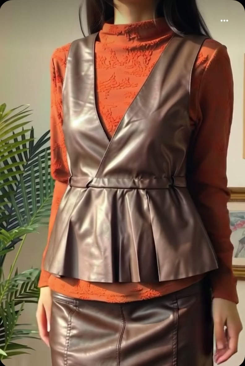 Layered Elegance Peplum Top with Embossed High Neck